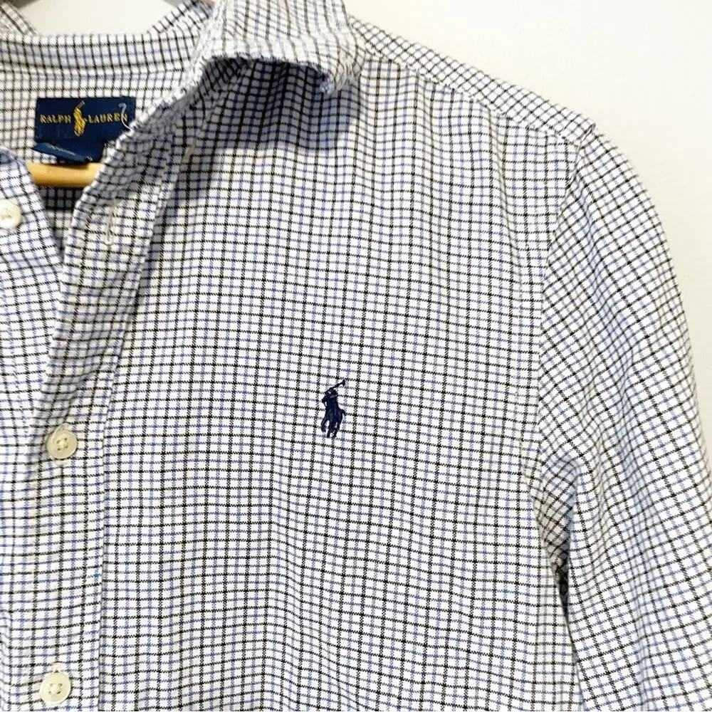 Ralph Lauren boys button down blue checkered plaid top size XL 18 20 cotton